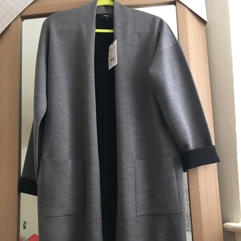 Theory double face cardigan light charcoal/black M